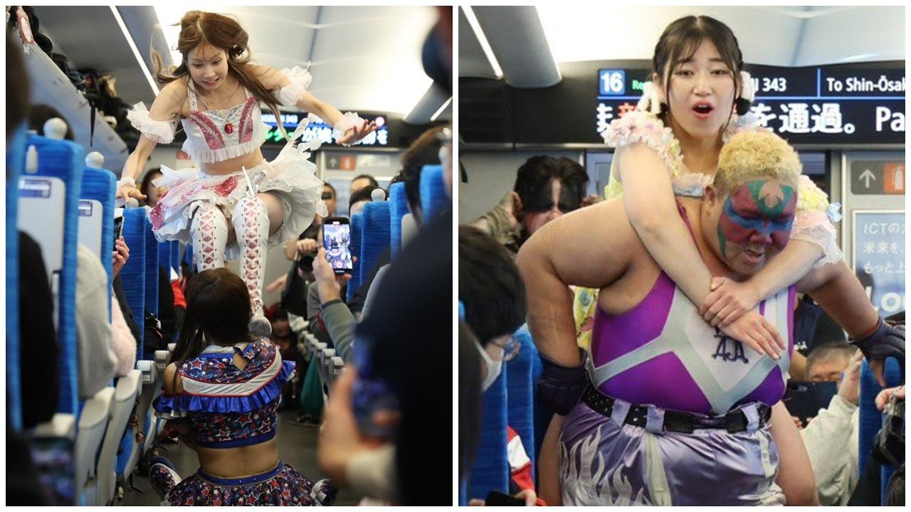 新幹線上演女子摔角僅限70名觀眾，車廂打足2小時。(X)