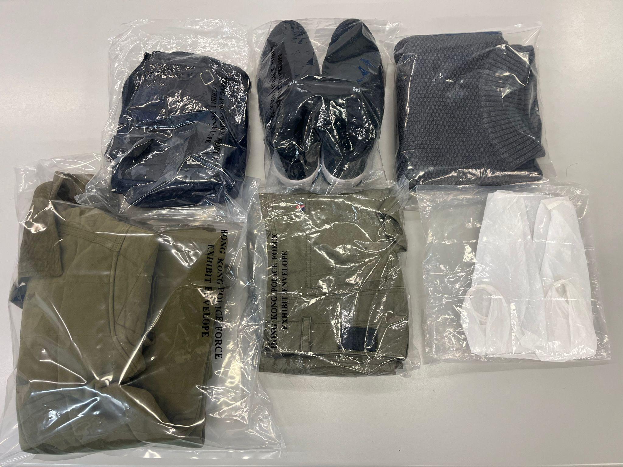 人員檢獲被捕人懷疑犯案時身穿的衣物。(警方圖片)