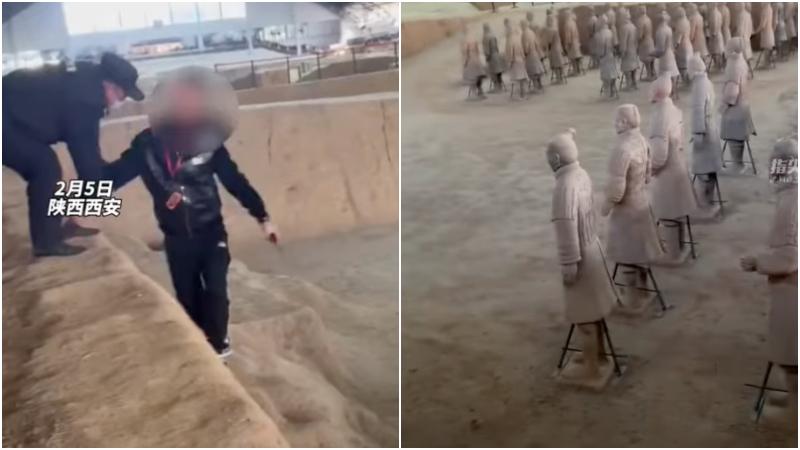 內地遊客突跳進兵馬俑坑被拉走　圍觀者：這是人才啊