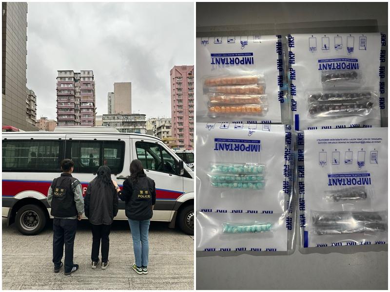 警深水埗掃毒檢3.2萬元海洛英，44歲婦被捕。(警方圖片)