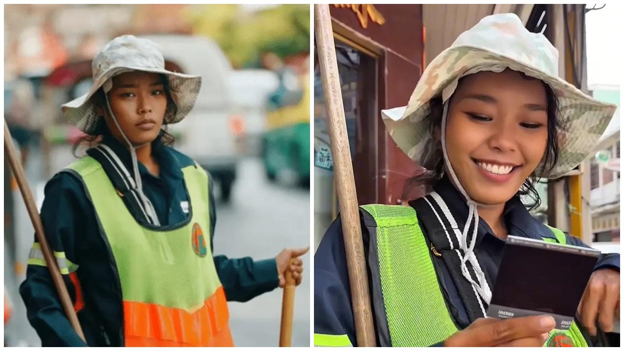 泰國清潔工被攝影師隨手拍，美貎曝光意外爆紅。(X)