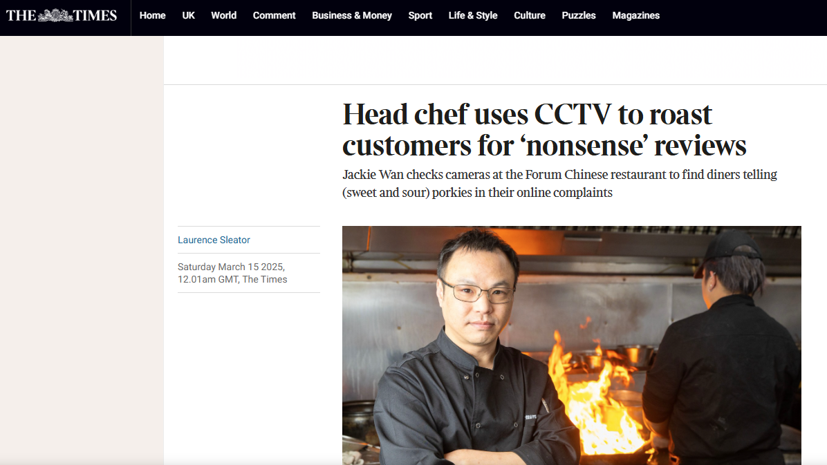 英港人廚師霸氣反擊西客劣評 以CCTV片段作證獲英媒報道 網民激讚
