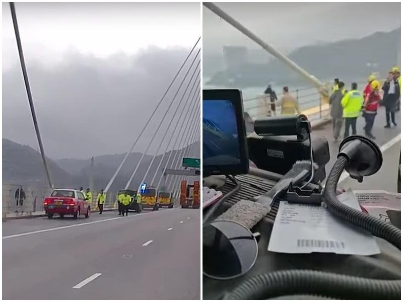 珍惜生命︱的士司機汀九橋企跳，被勸服後送院。(車cam L（香港群組）)