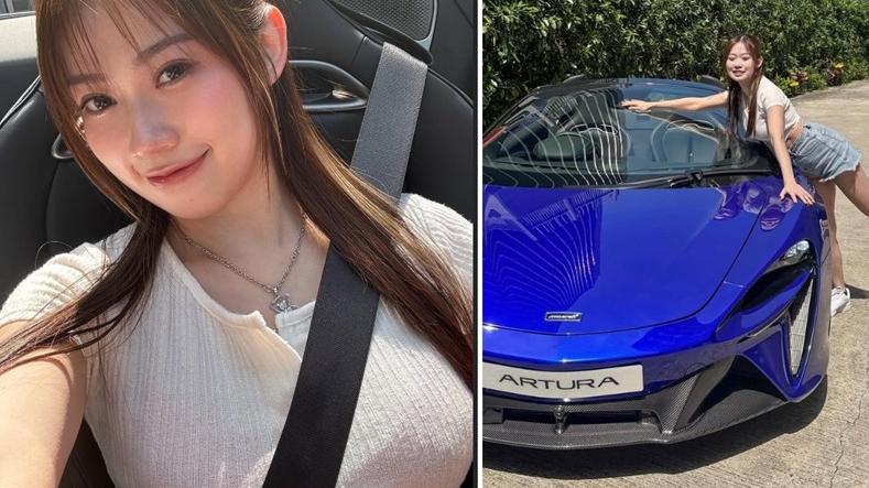 黃婧靈慶祝「波誕」派福利 坐超跑疑凸點分散車迷視線