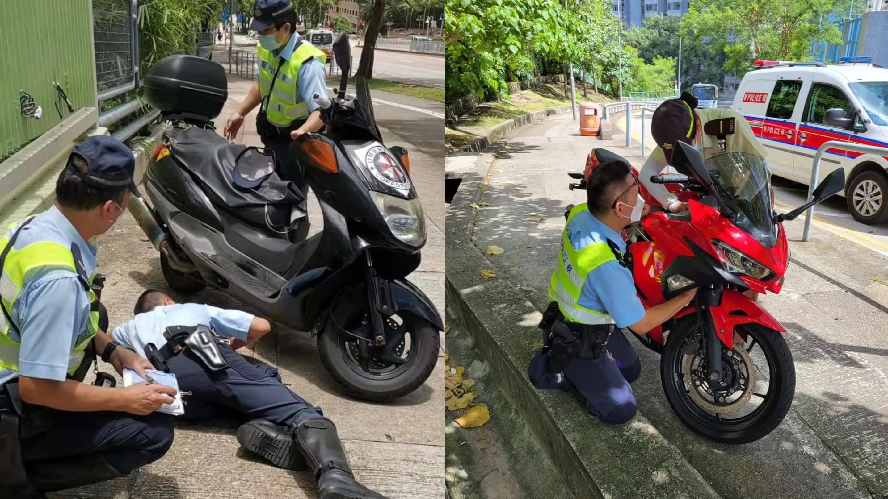 有警員瞓身尋找電單車底盤號碼。（網上圖片)