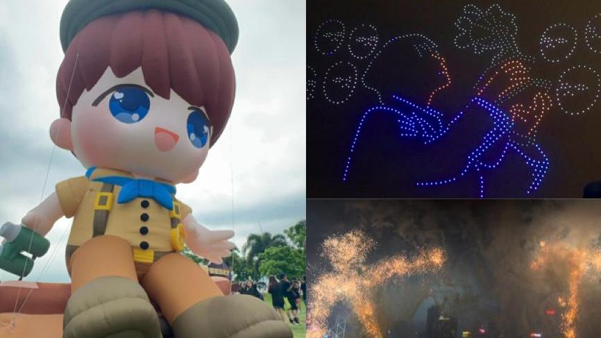 姜濤生日｜巨型吹氣小濤濤聳立西九  無人機煙火匯演「姜濤KT」閃現上空