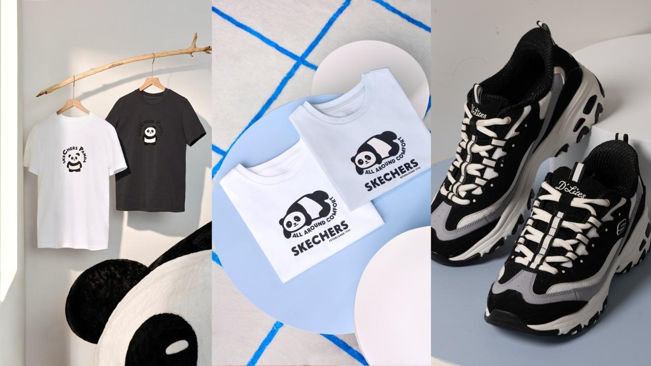 SKECHERS黑白熊貓鞋 D’Lites及Panda Pack系列圖案Tee登場