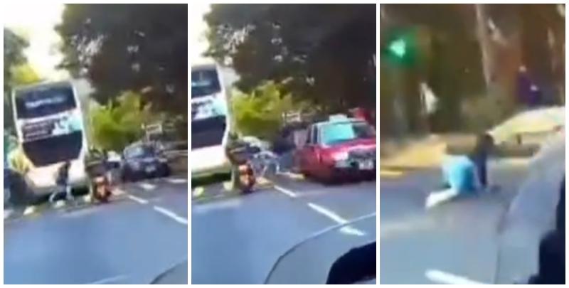 利東邨女學生被撞至凌空打觔斗。（網上影片截圖）