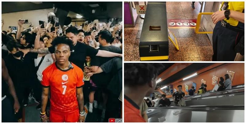 「IShowSpeed」由上環乘港鐵前往天后，逾百名粉絲尾隨，場面被網民指如「屍殺列車」。