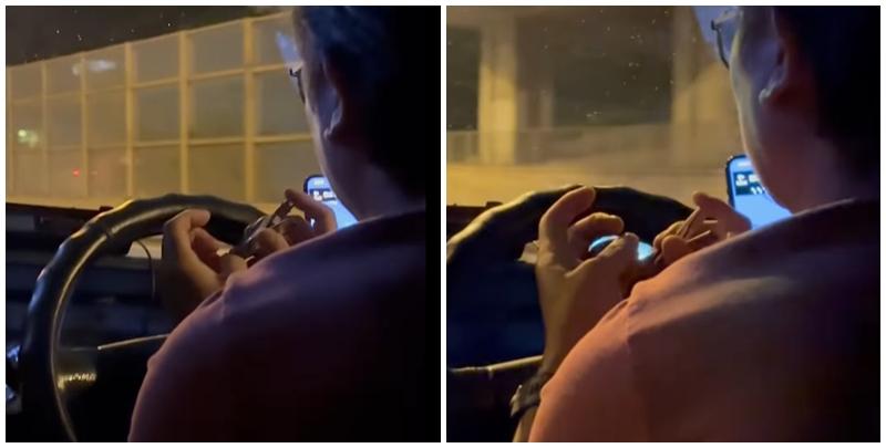的士司機被拍得邊駕車載客邊剪指甲(fb香港交通及突發事故報料區影片截圖)