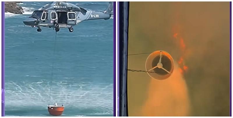 政府飛行服務隊表示，直昇機滅火水桶是保護生態系統及山林資源的重要工具。（保安局片段截圖）