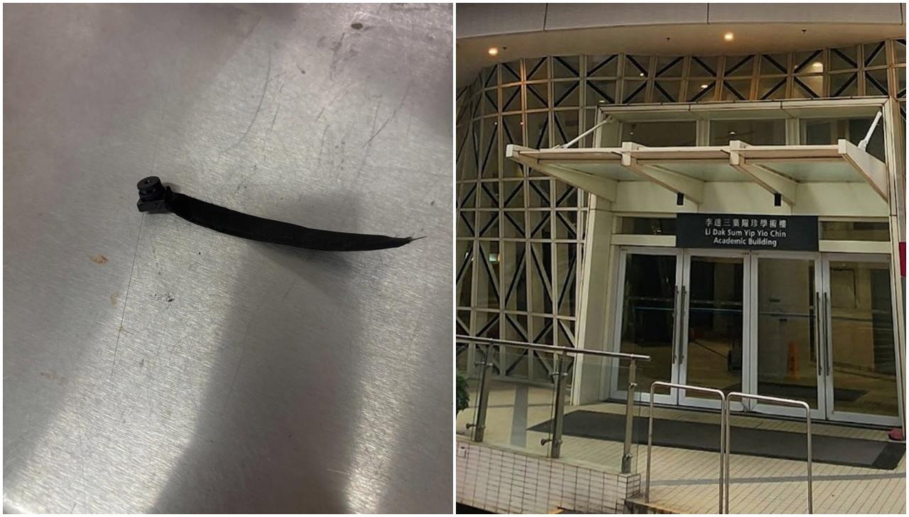 涉案針孔攝錄機(Threads圖片)和(右)李達三葉耀珍學術樓 (資料圖片)