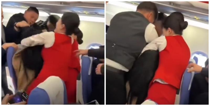深圳航空ZH9539航班當天起飛前發生乘客衝突事件，有空姐勸阻時被咬傷(影片截圖)