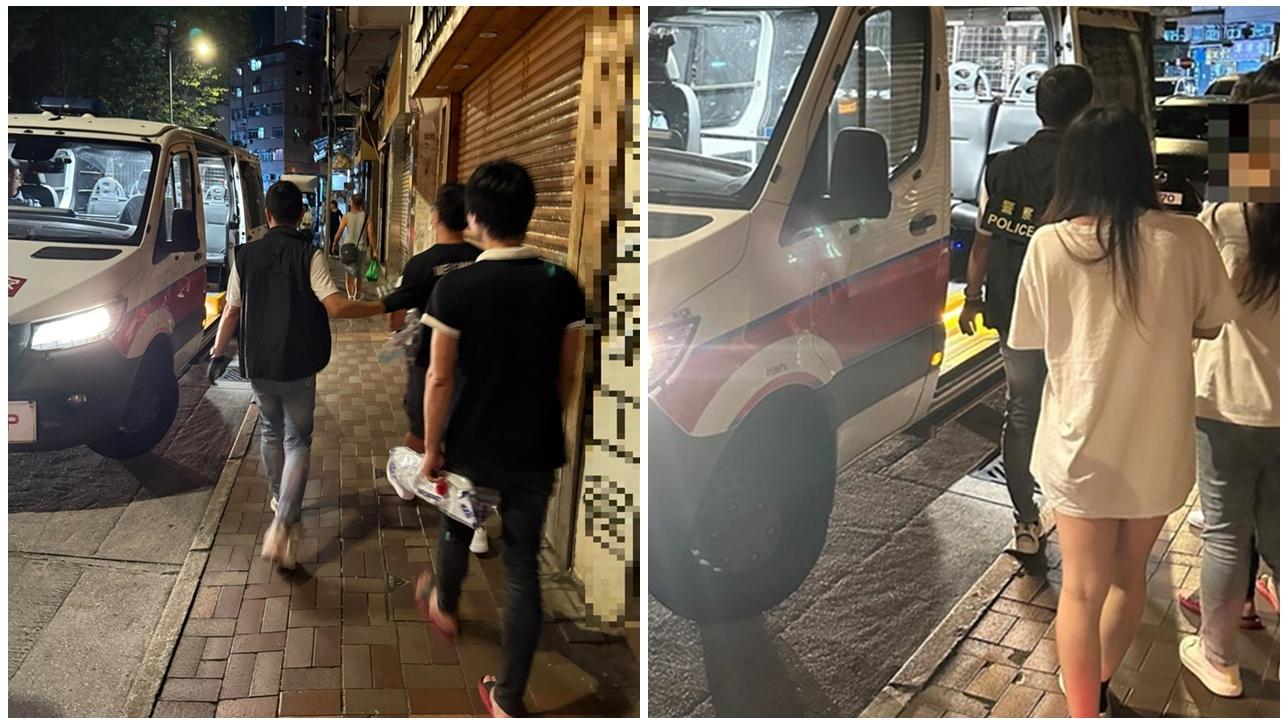 警大埔唐樓搗破釣魚機賭檔，拘5男女檢賭具及賭款。(警方相片)