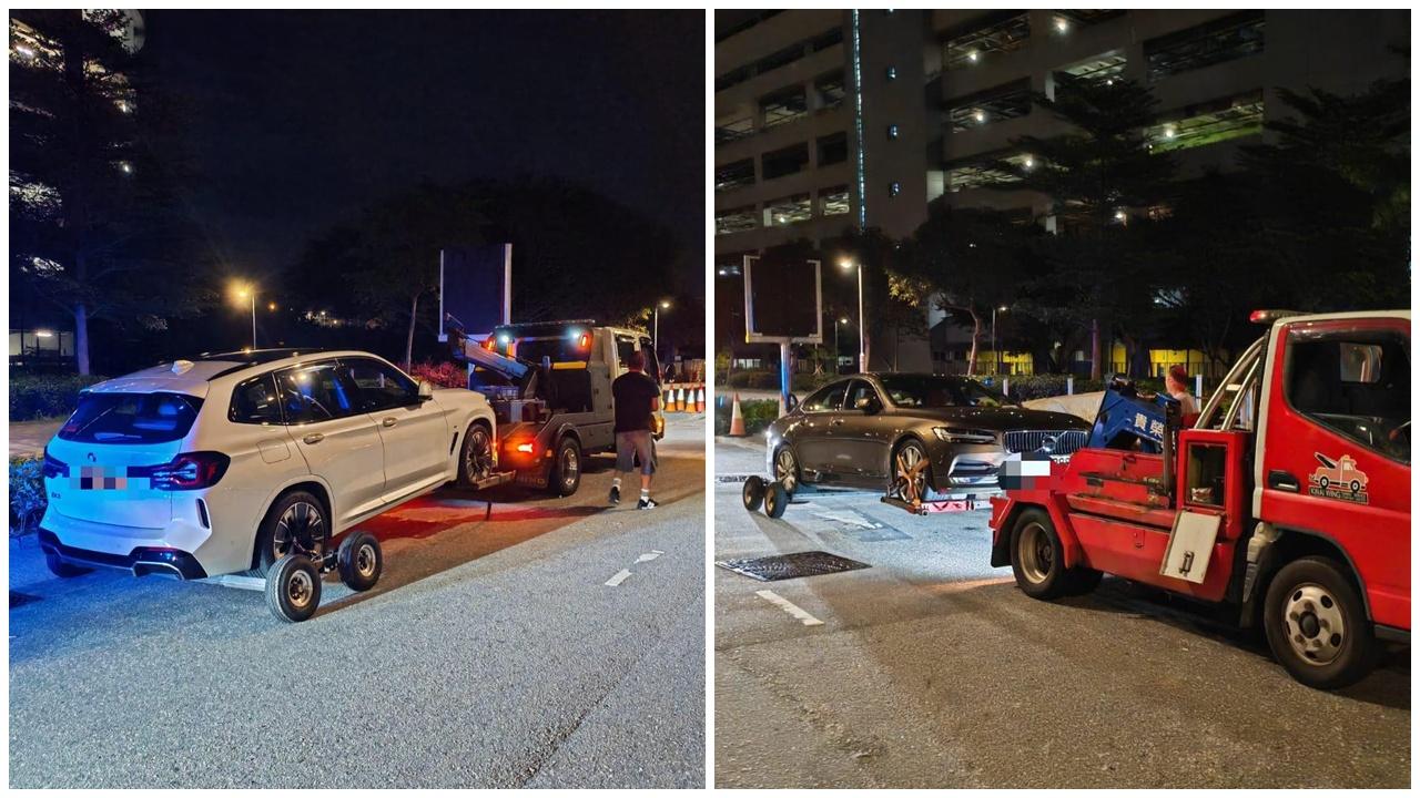 五月天演唱會，警啟德體育園外打擊違泊，即場拖走3輛車。(警方圖片)