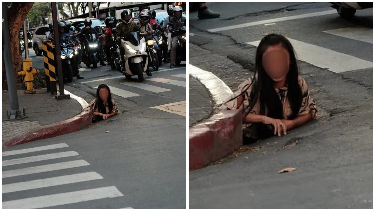 女子排水口詭異冒出路面，揭露社會悲歌。(IG)