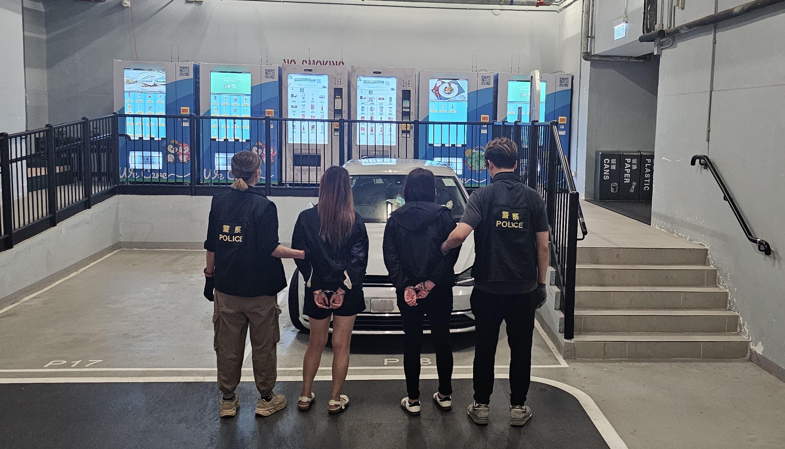 葵青酒店及私家車藏13萬元太空油等毒品，兩女涉販毒被捕。(警方圖片)