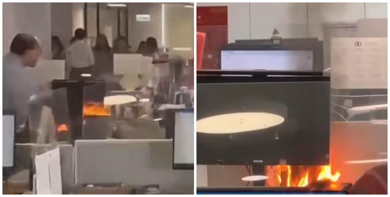 特首政策組辦公室電腦火光熊熊(影片截圖)