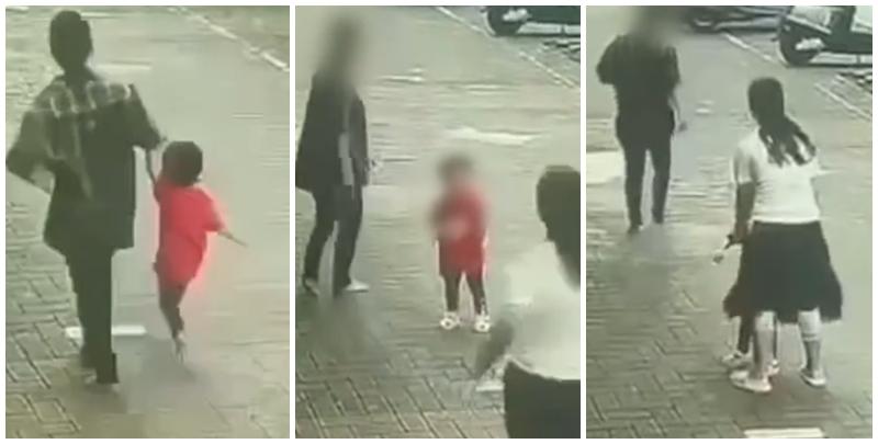 一名女子當街欲將一名幼童強行拖走，隨後一名疑為孩子家長的白衣婦人跑上前來將孩子追回，及後涉事「拐子婆」倖倖然離開，其後另有片段顯示她被警方帶走。