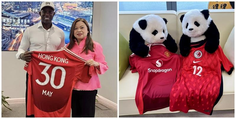 英超球隊曼聯今晚（30日）8時在大球場與香港足球代表隊踢友賽，身為曼聯球迷的文化體育及旅遊局局長的羅淑佩，早上在社交平台上透露自己會到場支持愛隊。她又再次撰文上演「小劇場」以「港產大熊貓」加加、得得的身份，為羅淑佩穿邊件波衫作建議。(羅淑佩fb)