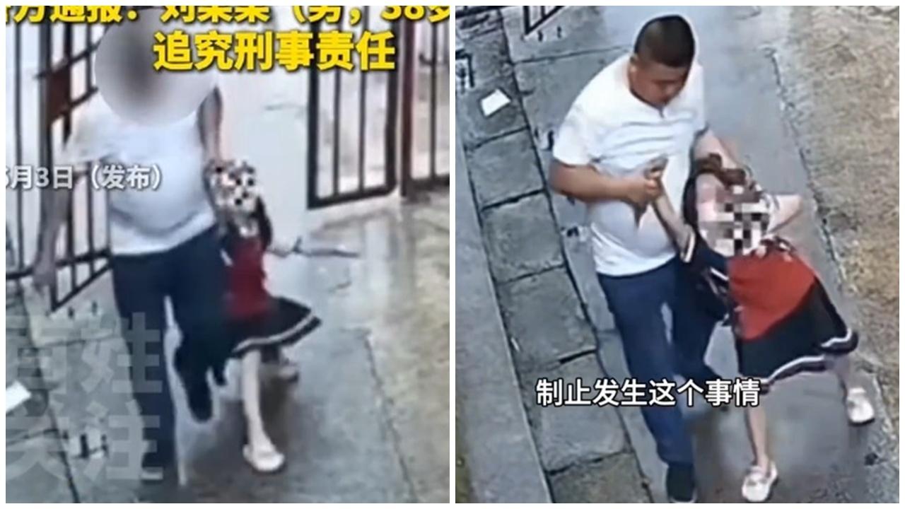 湖南漢光天化日硬拖6歲女童入小巷，僅拘留15天惹網民不滿。(微博)