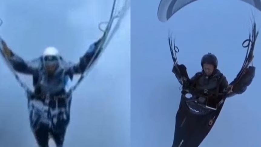 內地男玩滑翔傘被雲吸冰封片疑AI製作 頭盔前後不同顏色