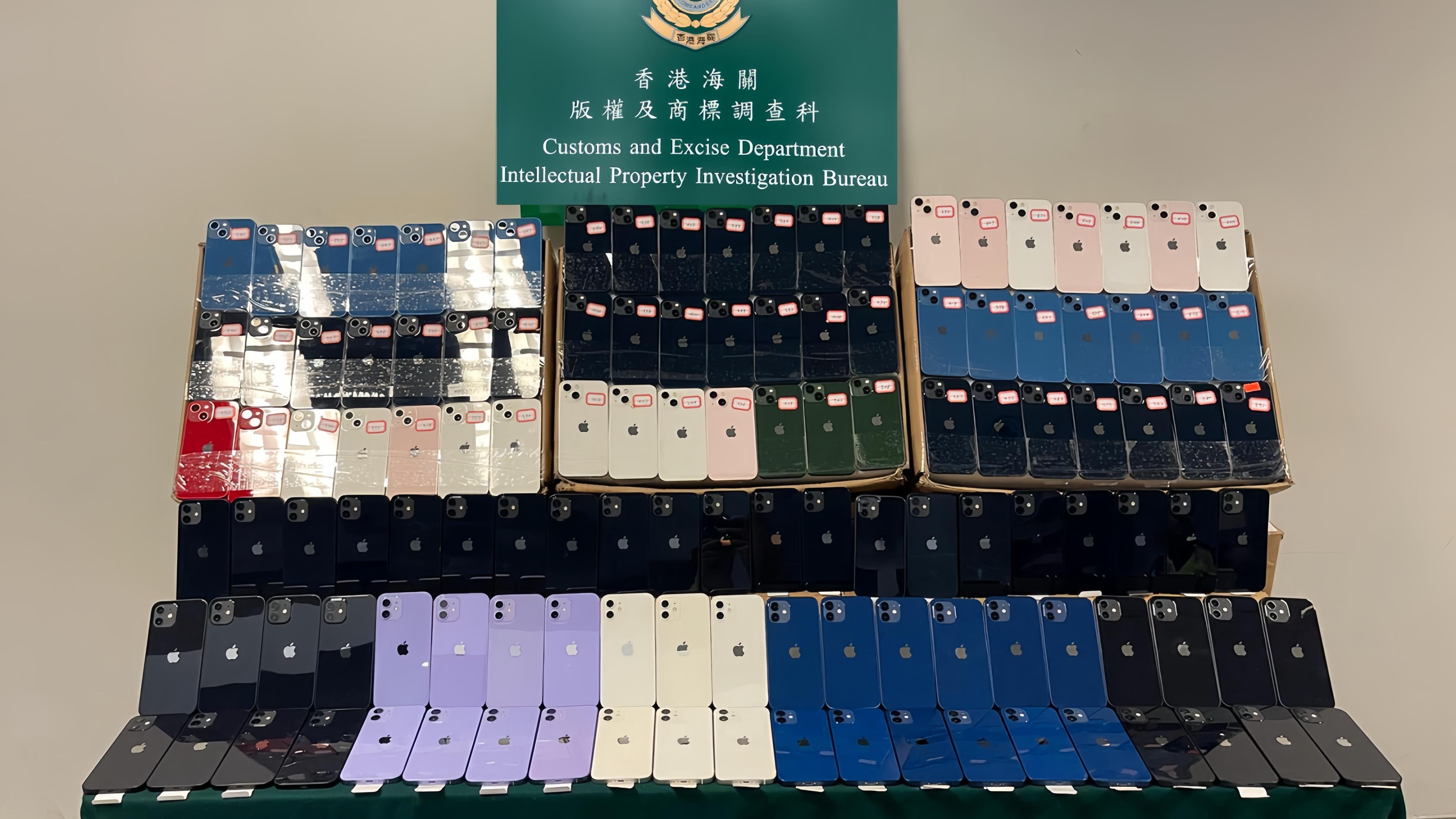 香港海關5月28日在港珠澳大橋香港口岸檢獲690部懷疑冒牌手提電話，估計市值約140萬元。圖示檢獲的懷疑冒牌手提電話。（政府新聞處圖片）