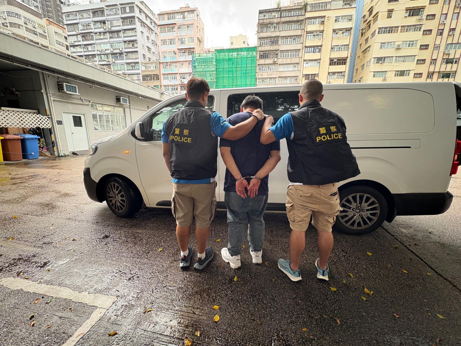 警旺角商廈搗製毒工場檢79萬元毒品，46歲男被捕。(警方圖片)