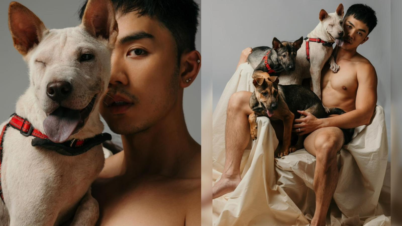 伍富橋全裸上陣與狗狗拍攝宣傳照 呼籲各界關注流浪動物