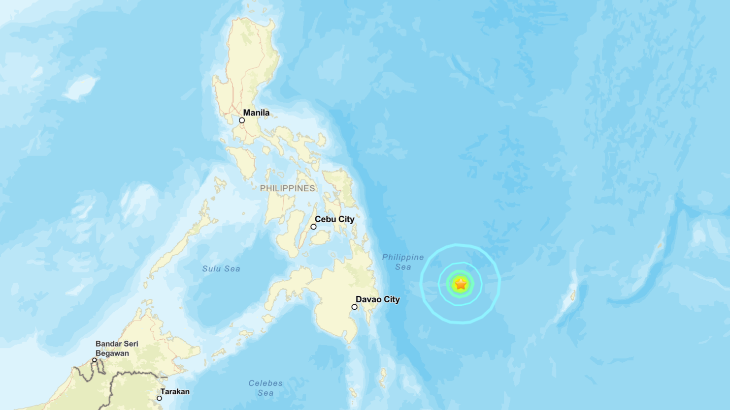 美國地質勘探局（USGS）錄得菲律賓以東海域周二（24日）上午9時58分發生6.3級地震，震源深度為10公里。