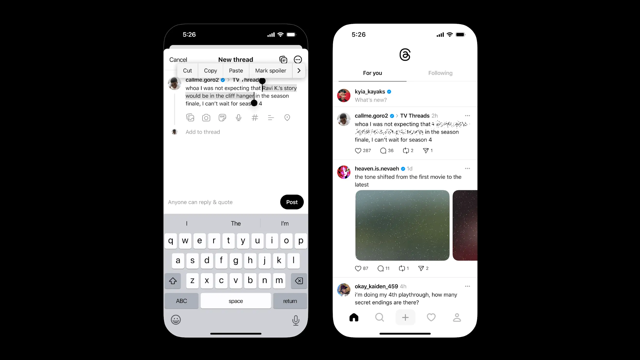 Threads新功能｜新增防劇透功能　可在貼文隱藏文字