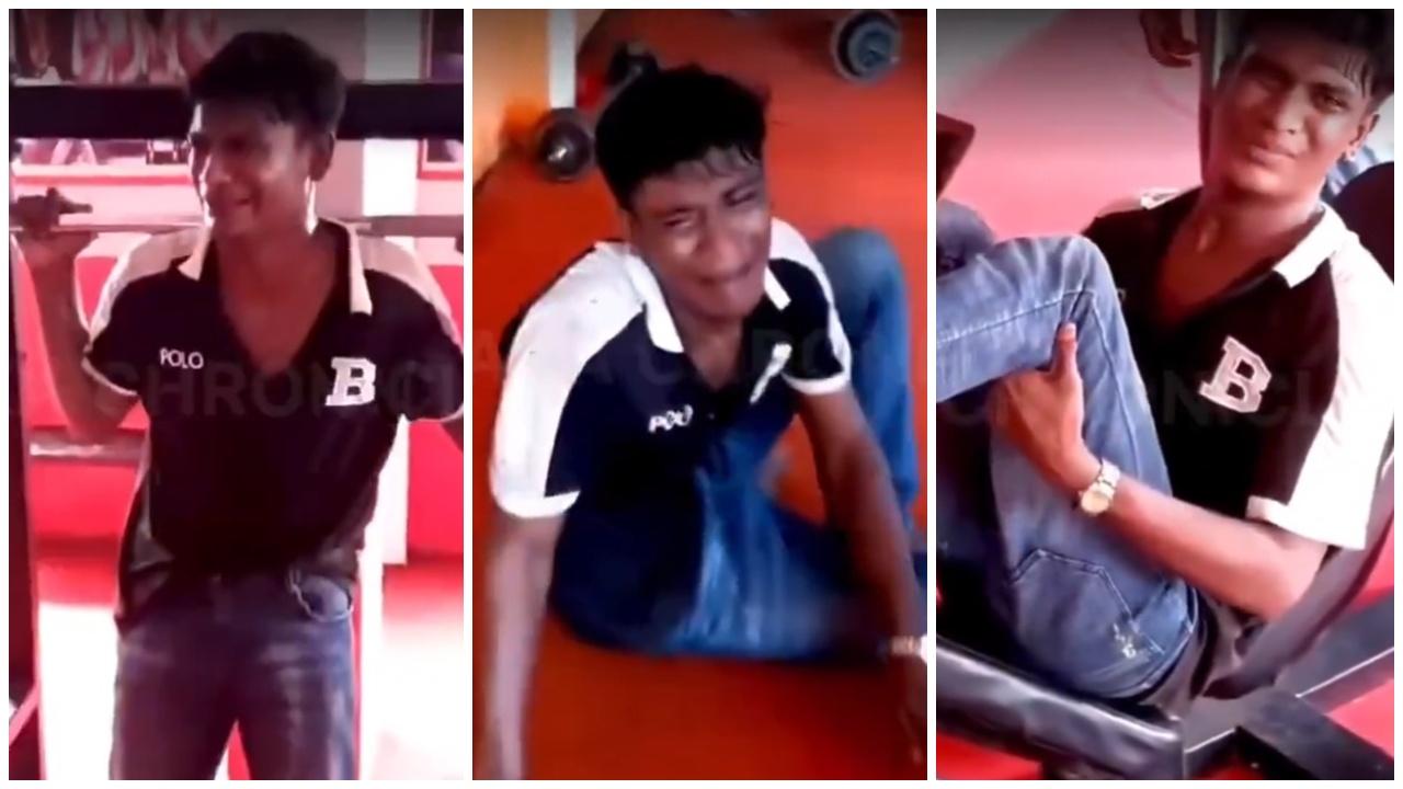 闖健身室盜竊被村民捉，賊仔被逼不停操肌跪地哭求。(X)