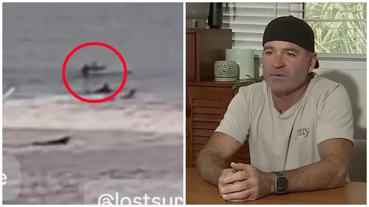 滑浪男遭鯊魚跳出水面撼頭，驚嘆：「好彩牠沒有張開口」。