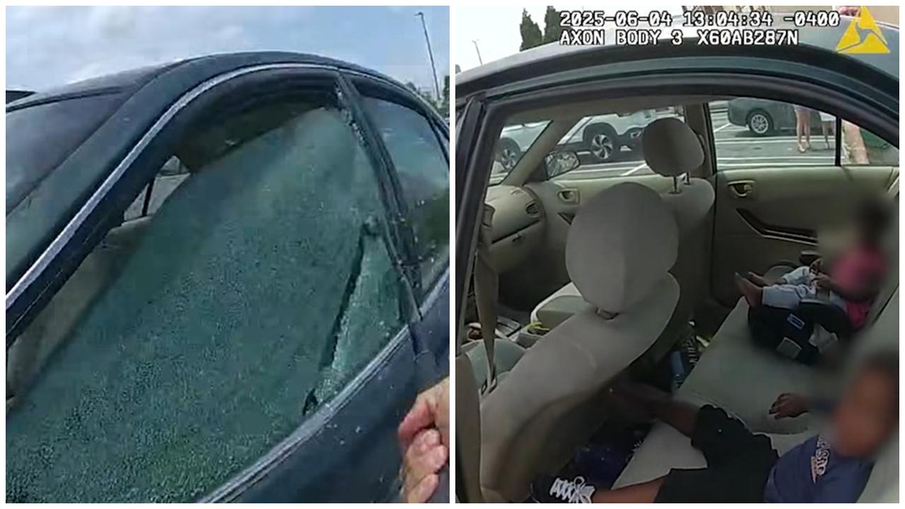 2童被留47度高溫車廂喊爆，警員果斷爆窗救出。(X)