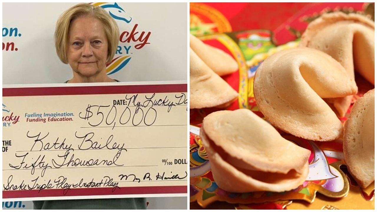 女子跟幸運曲奇內紙條數字買彩券，竟中39萬元。(X)