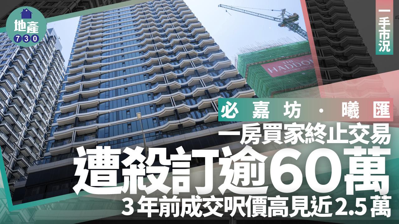 必嘉坊．曦匯一房買家終止交易 遭殺訂逾60萬 3年前成交呎價高見近2.5萬｜一手市況