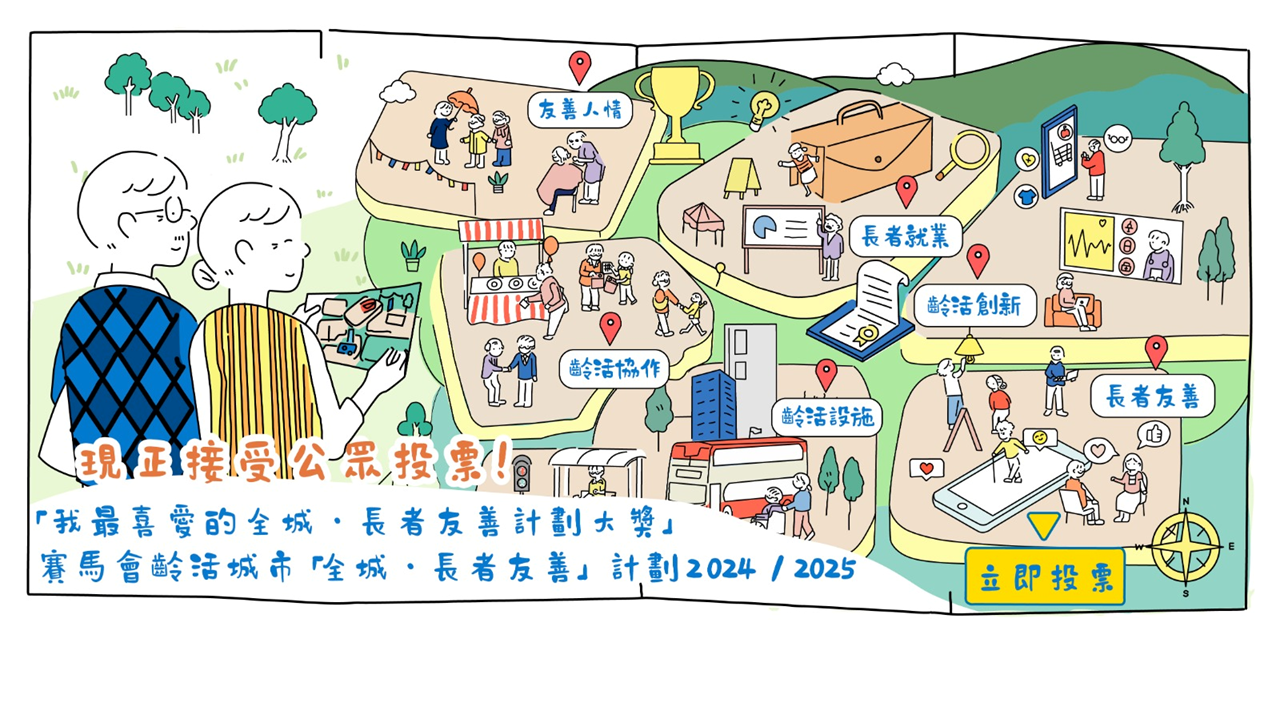 理大樂齡與家庭研究中心主辦 賽馬會齡活城市「全城．長者友善」計劃2024／2025 公眾網上投票啟動 逾300公司／機構競逐