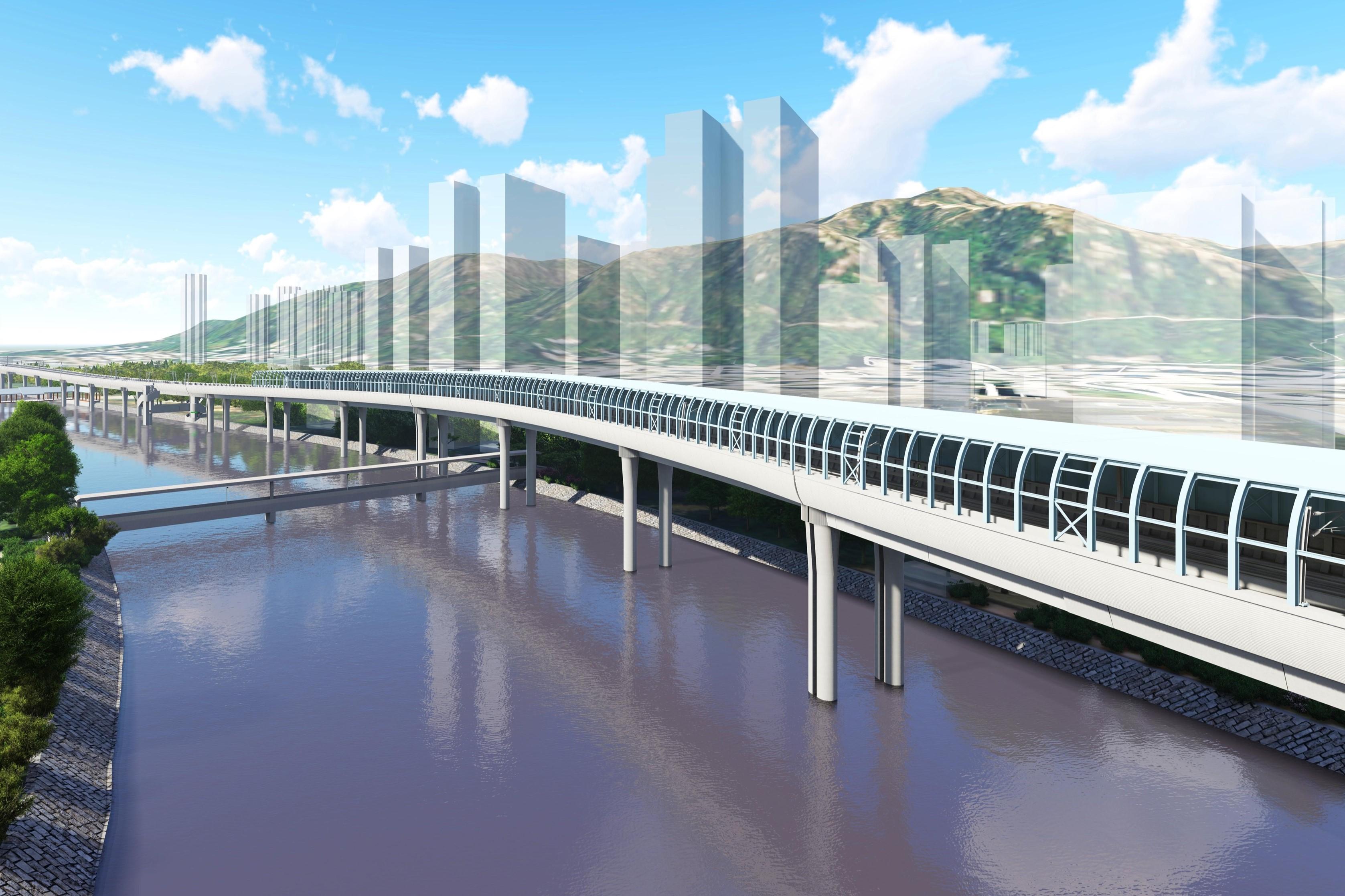 港鐵屯門南延綫屯門河高架橋施工展開，目標2030年竣工。(港鐵)