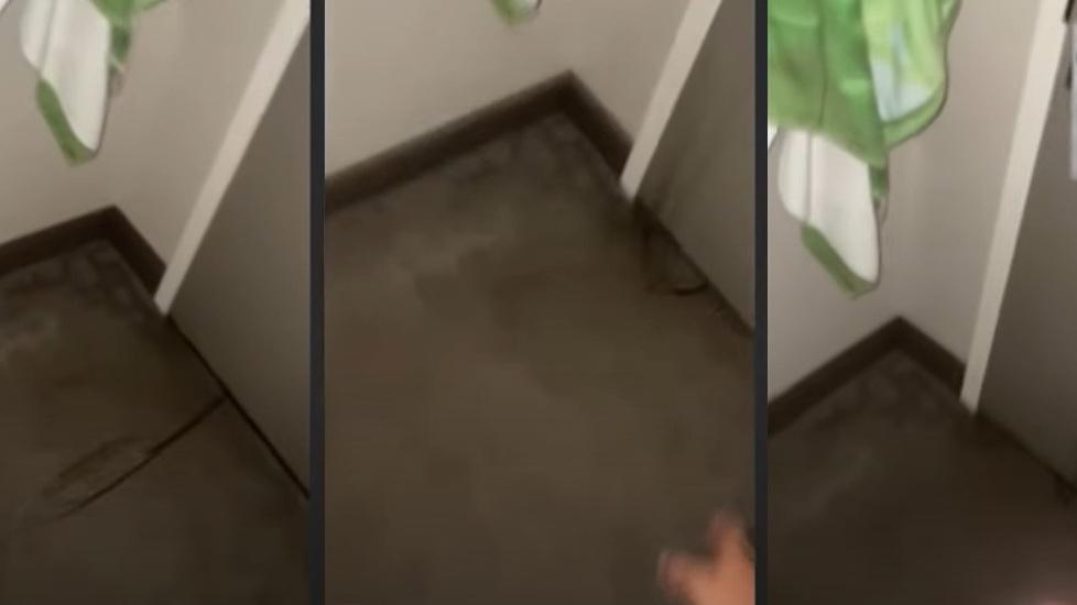 左至右：少女拍到，有人用造成環狀的長鐵線從下方門縫伸進房內，鐵線被拉了幾下，準確地勾住門把。(互聯網)