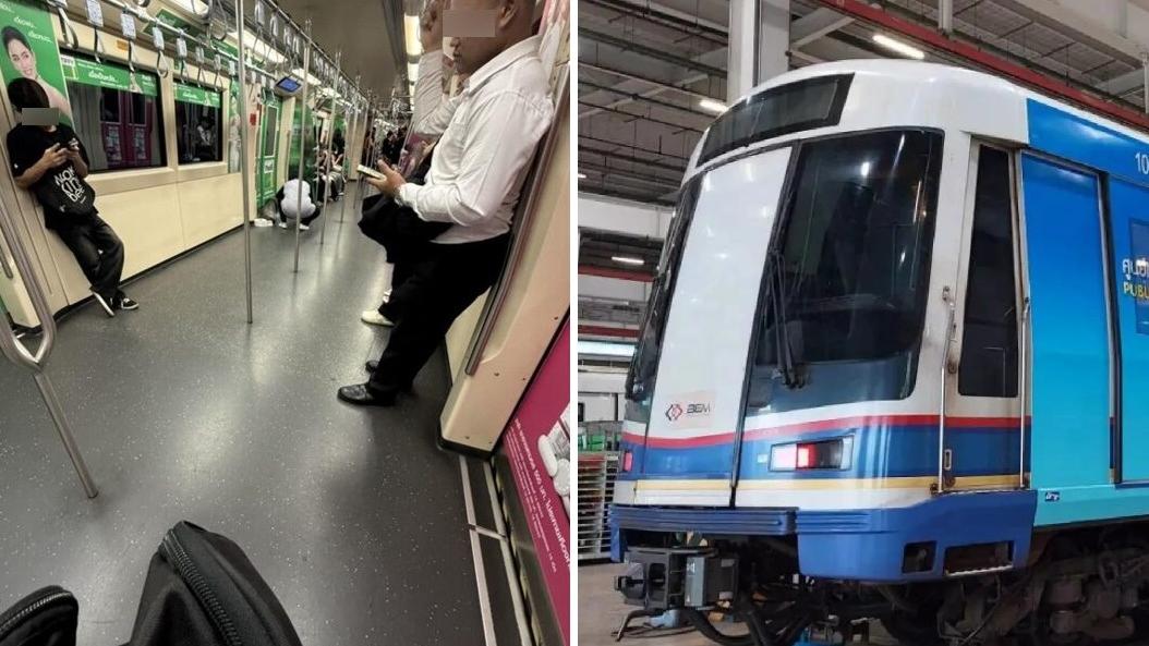 曼谷地鐵MRT藍線，有人在列車上大便，周圍瀰漫著糞味，穿白衣的清潔女工挺身「救了全車人」，獲網民激讚。(互聯網)