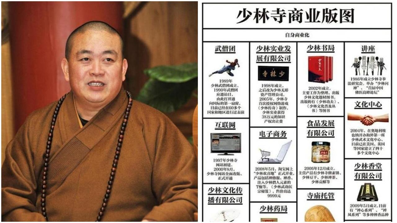少林寺方丈釋永信商業版面。(網上圖片)