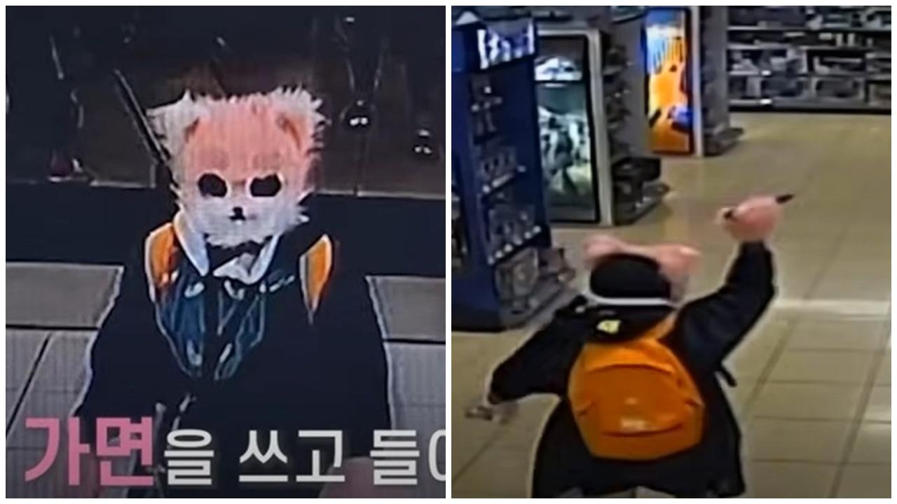 貓面女超市持刀追人，被捕全程詭異「喵喵」聲。(YouTube)