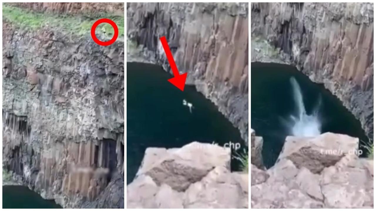 男子挑戰極限28米高懸崖跳水，影片直擊他當場身亡。(X)