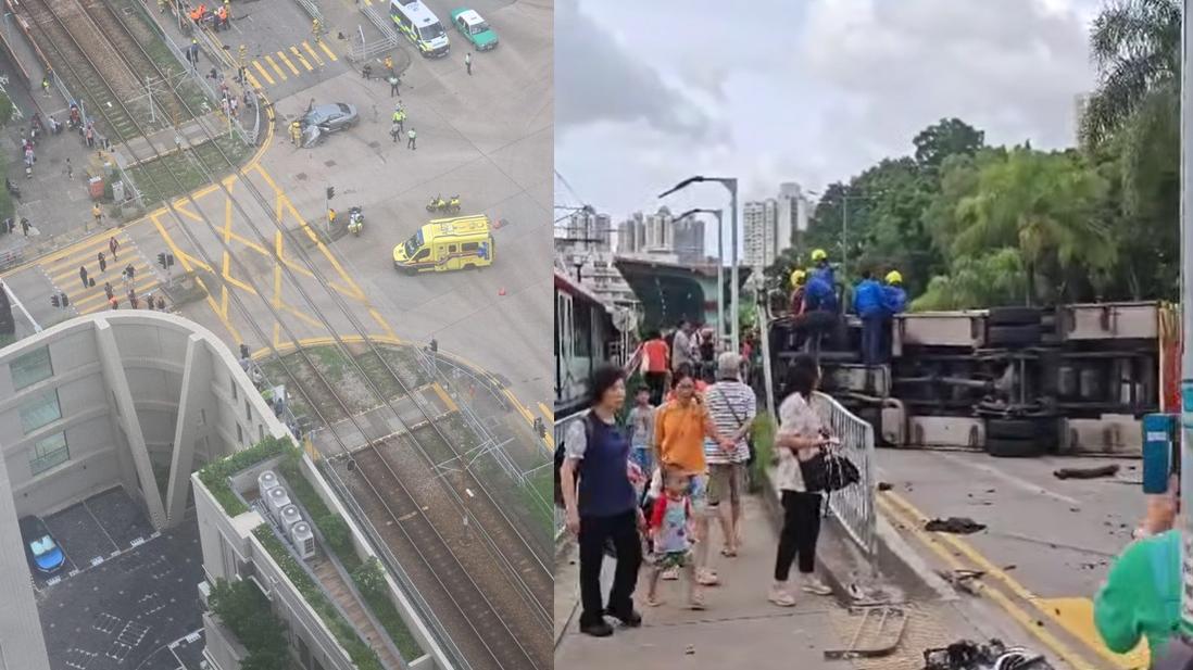 屯門鳴琴路消防車與私家車相撞。(FB 車cam L（香港群組）)