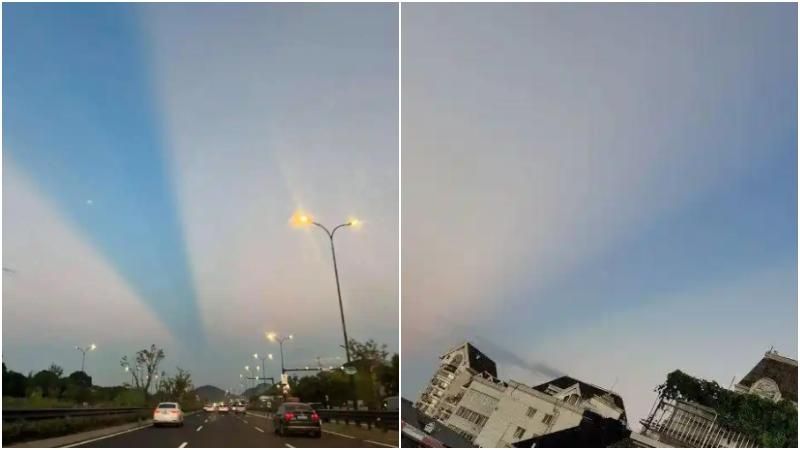 網友拍攝的曙暮光條畫面。（圖／翻攝《都市快報橙柿互動》）