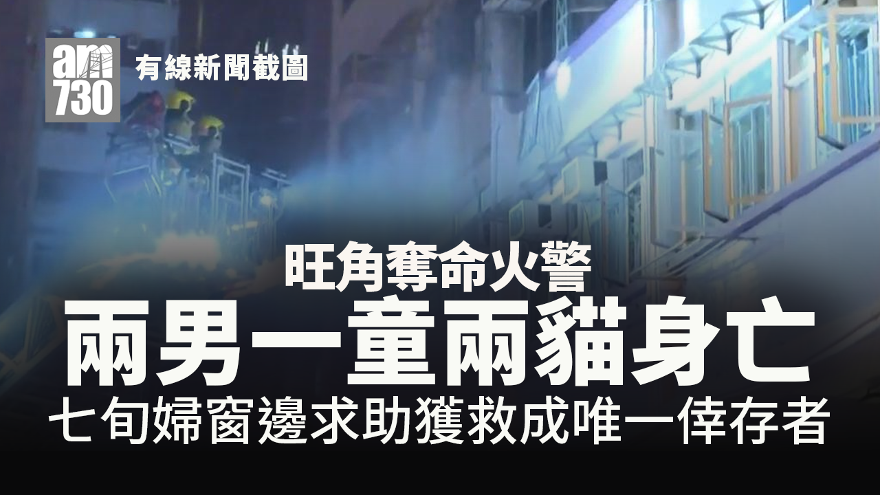 旺角單位疑電器短路起火　2男1童2貓死亡　七旬婦窗邊求助獲救