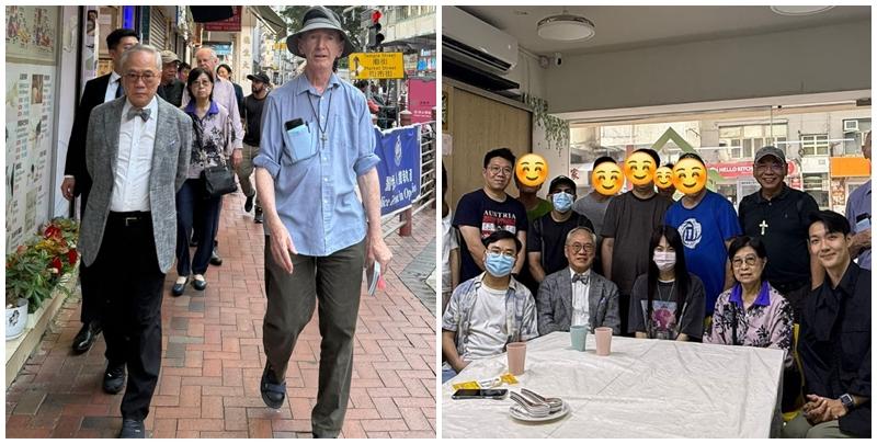前行政長官曾蔭權伉儷在有「廟街神父」之稱胡頌恆陪同下，到訪位於油麻地上海街的非牟利機構「慈悲香港之家」，與釋囚基層聚餐傾談，又探望露宿者。(MercyHK fb圖片)