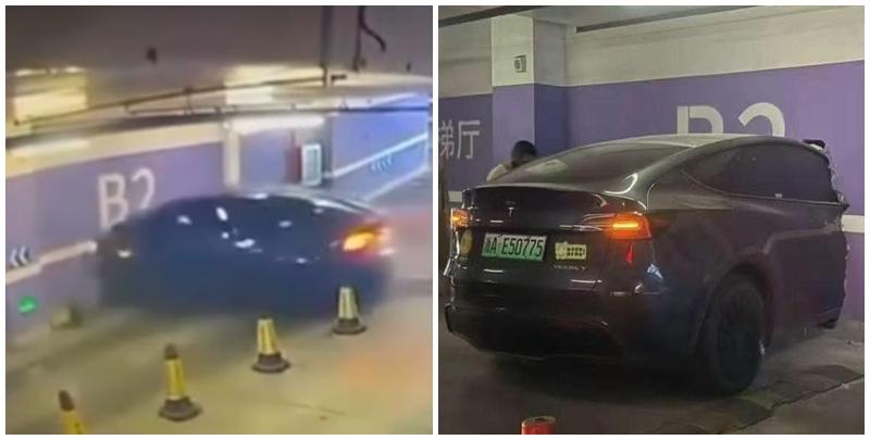網上近日流傳一段疑發生在內地的影片，畫面顯示一輛Tesla電動車駛入停車場時突然失控「隊穿牆」，疑網民不禁質疑停車場是「豆腐渣」工程。
