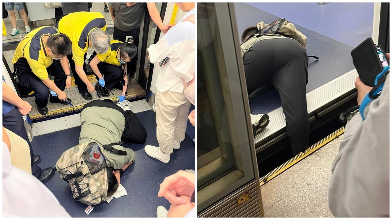 港鐵觀塘站女乘客疑差錯腳，小腿卡月台罅隙向前拗曲受困。(FB/車cam L（香港群組）)