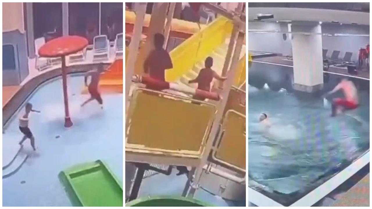 男工深夜帶兒子入水上樂園狂歡，老闆得知理由原諒了。(X)